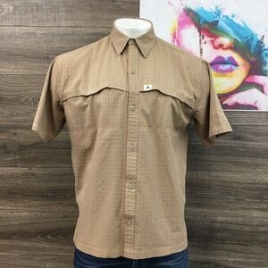 VINTAGE Nike ACG Dri FIT Plaid Button Up Shirt Men's Size L Tan Outdoor